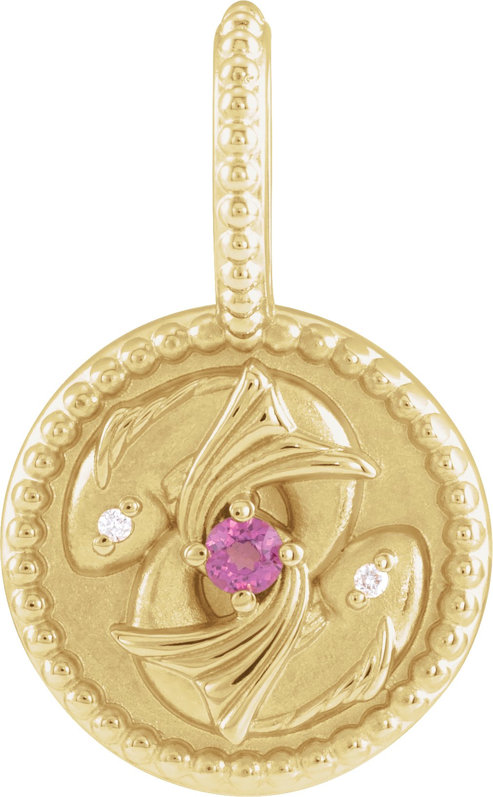 14K Yellow Natural Rhodolite Garnet and .005 CTW Natural Diamond Pisces Charm or Pendant Ref 19836182