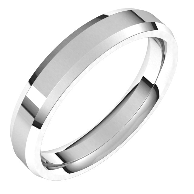 14K White 4 mm Beveled-Edge Comfort-Fit Band Size 9