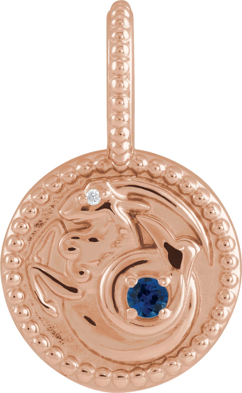 14K Rose Natural Blue Sapphire and .0025 CTW Natural Diamond Capricorn Charm or Pendant Ref 19836113