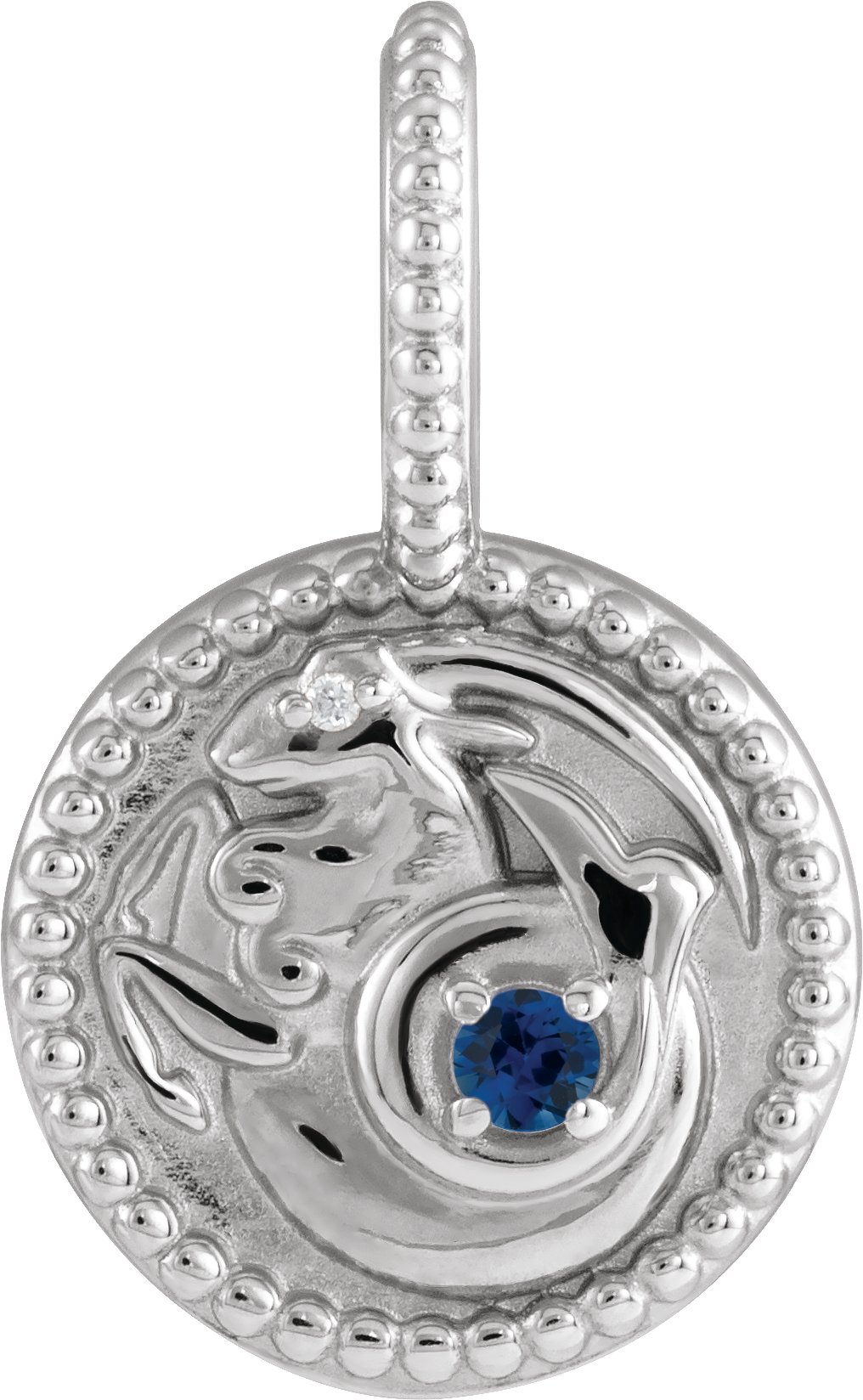 14K White Natural Blue Sapphire and .0025 CTW Natural Diamond Capricorn Charm or Pendant Ref 19836109