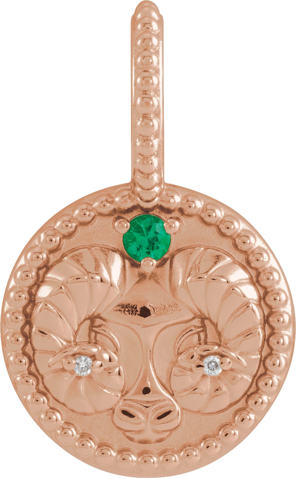 14K Rose Natural Emerald and .005 CTW Natural Diamond Aries Charm or Pendant Ref 19836100