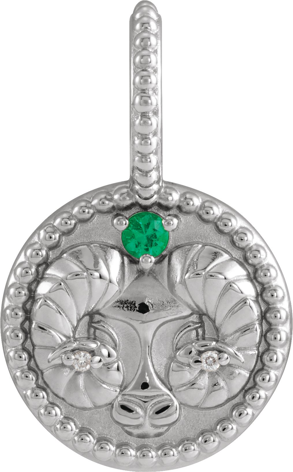 14K White Natural Emerald and .005 CTW Natural Diamond Aries Charm or Pendant Ref 19836096