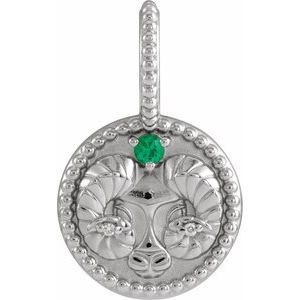 14K White Natural Emerald & .005 CTW Natural Diamond Aries Charm/Pendant
