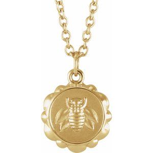 14K Yellow Bee Medallion 16-18" Necklace
