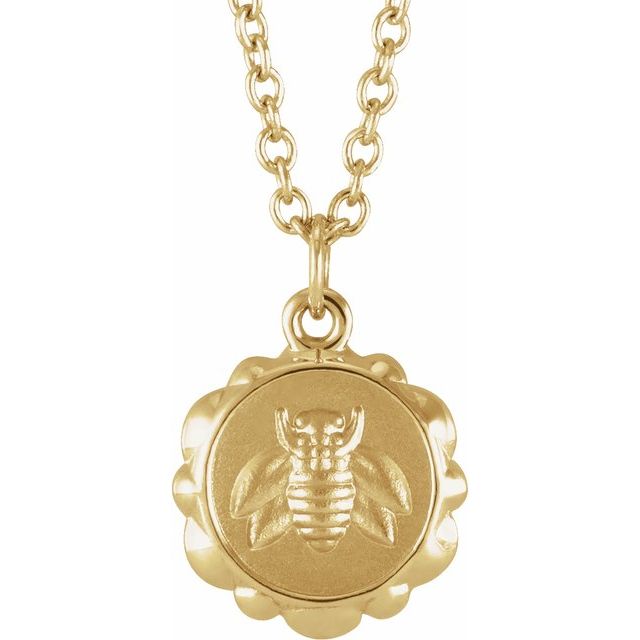 14K Yellow Bee Medallion 16-18" Necklace