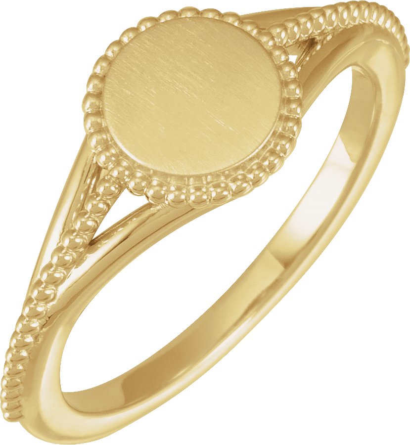 14K Yellow 8.7 mm Engravable Beaded Signet Ring