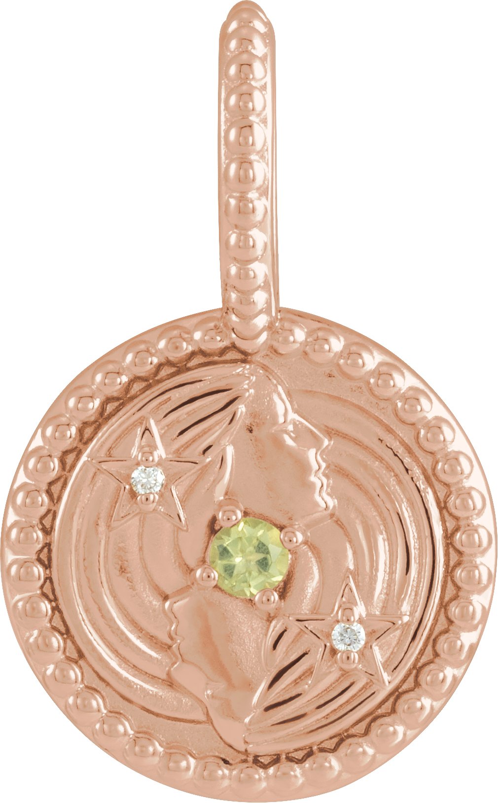 14K Rose Natural Peridot and .005 CTW Natural Diamond Gemini Charm or Pendant Ref 19836130