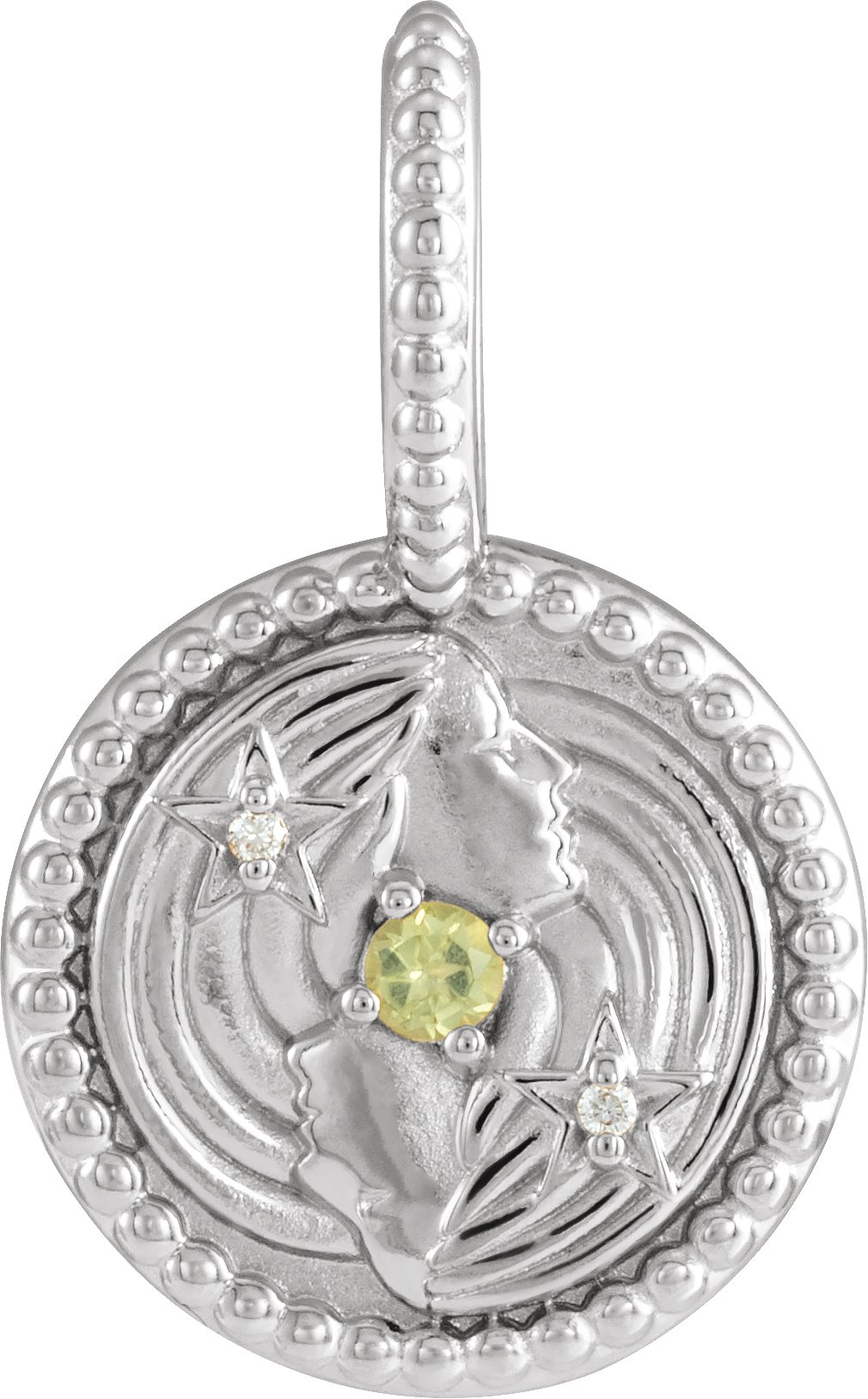 14K White Natural Peridot & .005 CTW Natural Diamond Gemini Charm/Pendant