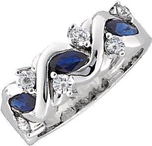 14K White Natural Blue Sapphire & 1/3 CTW Natural Diamond Anniversary Band