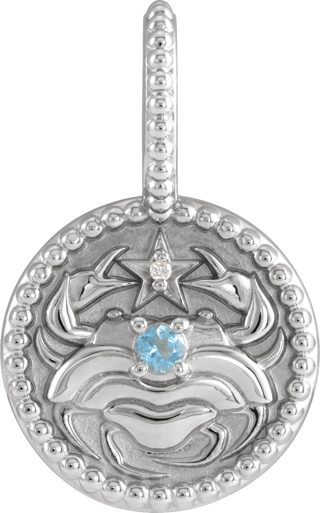 Sterling Silver Natural Aquamarine & .0025 CTW Natural Diamond Cancer Charm/Pendant