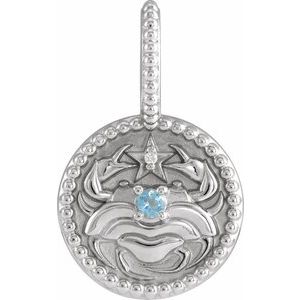Sterling Silver Natural Aquamarine & .0025 CTW Natural Diamond Cancer Charm/Pendant