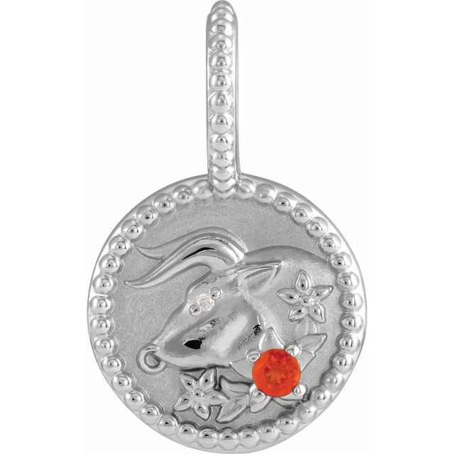 Sterling Silver Natural Mexican Fire Opal & .0025 CTW Natural Diamond Taurus Charm/Pendant