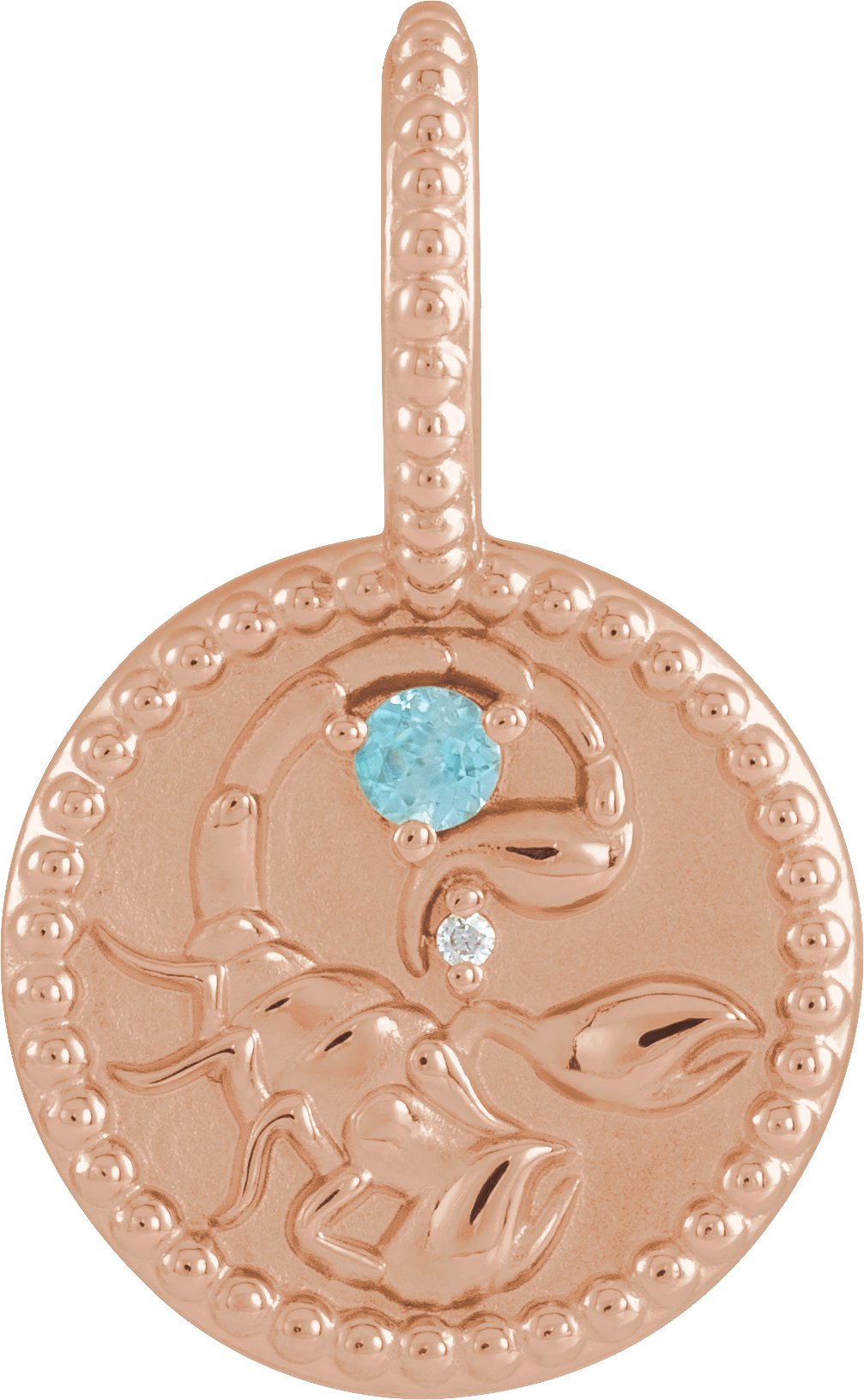 14K Rose Natural Blue Zircon and .0025 CTW Natural Diamond Scorpio Charm or Pendant Ref 19836124