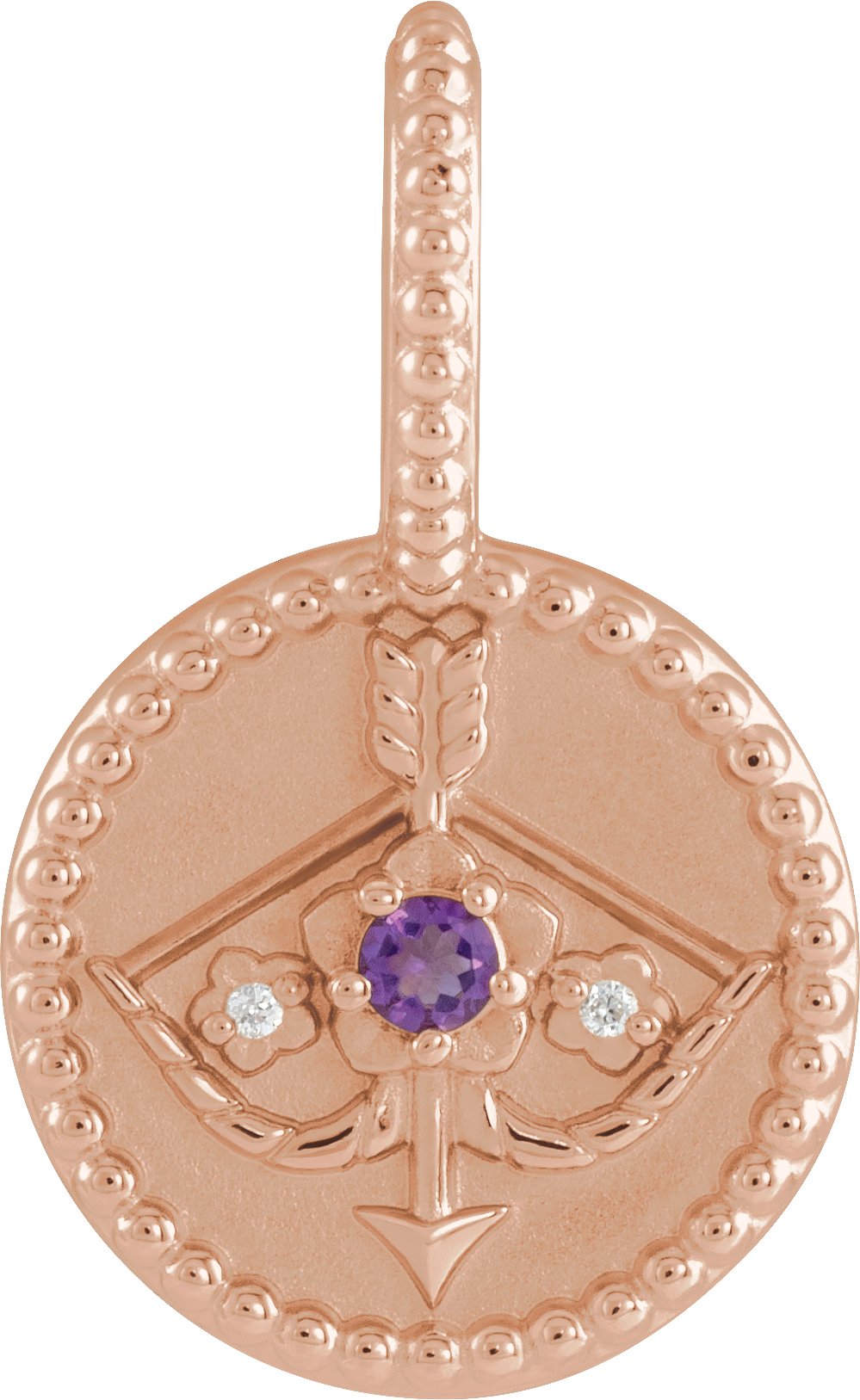 14K Rose Natural Amethyst and .005 CTW Natural Diamond Sagittarius Charm or Pendant Ref 19836219