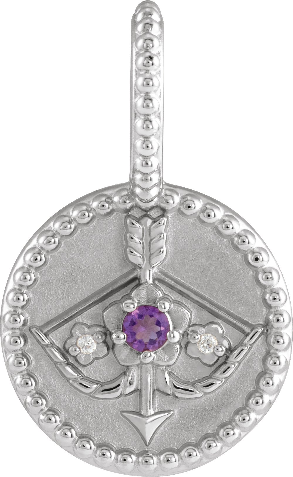 14K White Natural Amethyst and .005 CTW Natural Diamond Sagittarius Charm or Pendant Ref 19836217