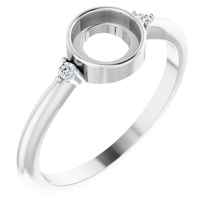 14K White 6 mm Round .03 CTW Natural Diamond Semi-Set Cabochon Ring
