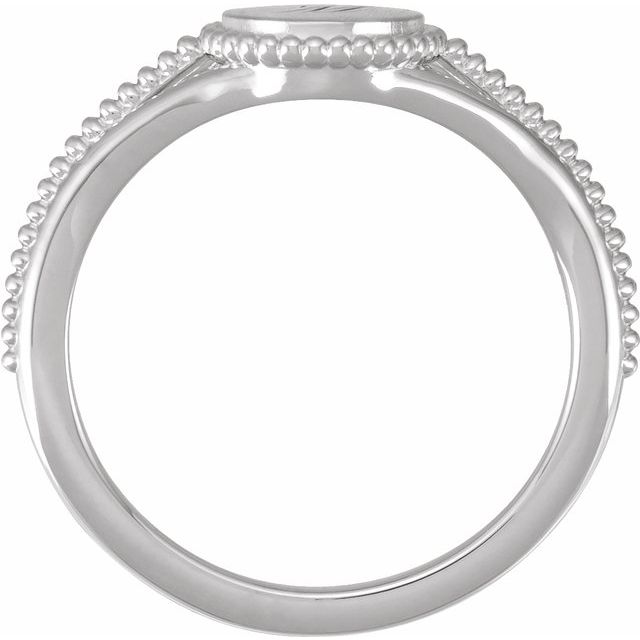 14K White 8.7 mm Engravable Beaded Signet Ring