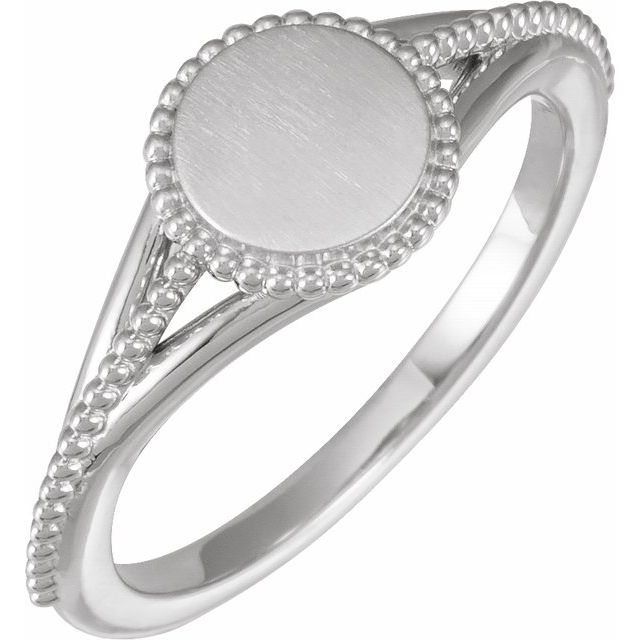 Sterling Silver 8.7 mm Engravable Beaded Signet Ring