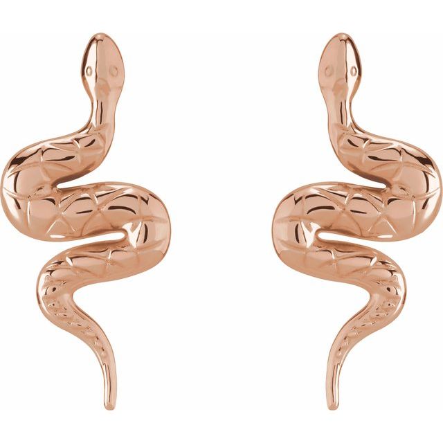 14K Rose Pair Snake Friction Back Earring