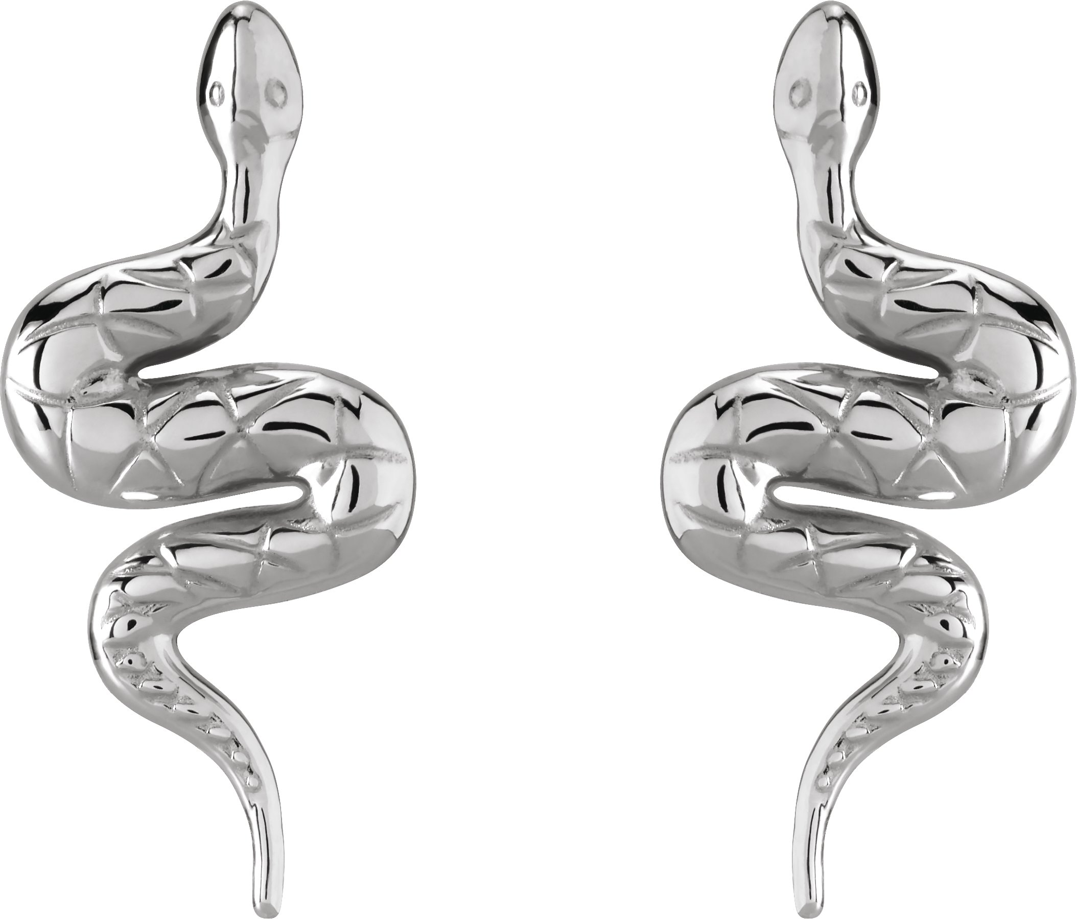 14K White Pair Snake Friction Back Earring