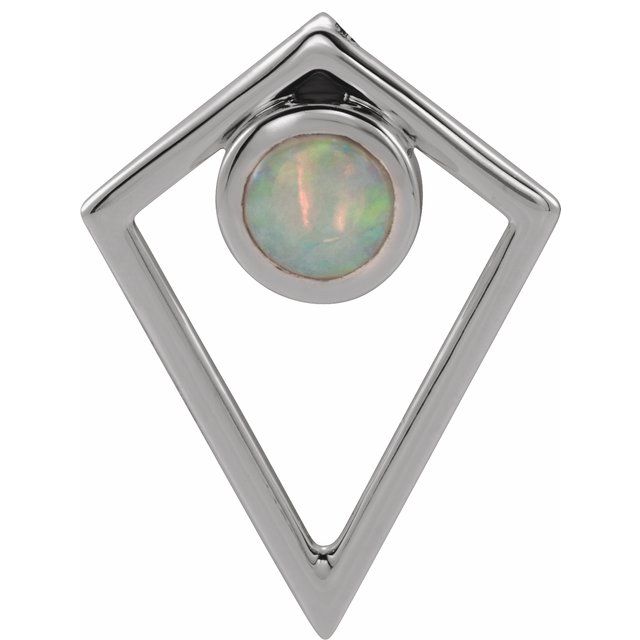 Sterling Silver Natural White Opal Cabochon Pyramid Pendant