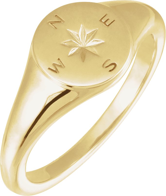 14K Yellow 9.3 mm Compass Signet Ring