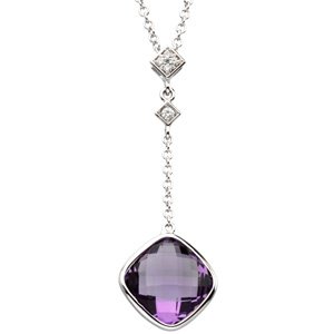 14K White Checkerboard Amethyst & .04 CTW Diamond 18" Necklace