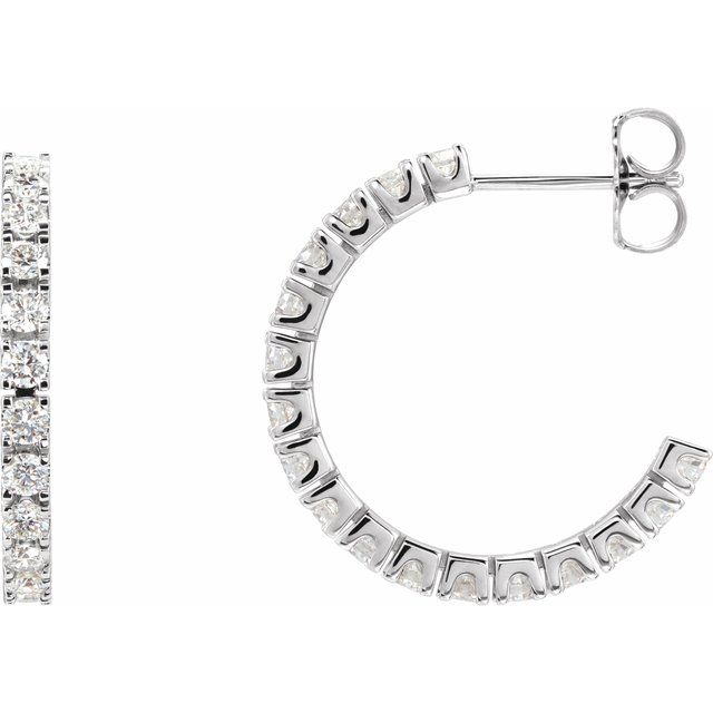 14K White 20.5 mm 1 CTW Natural Diamond Hoop Earrings