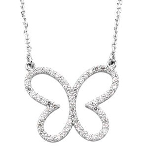14K White 1/4 CTW Natural Diamond Butterfly 16 Necklace
