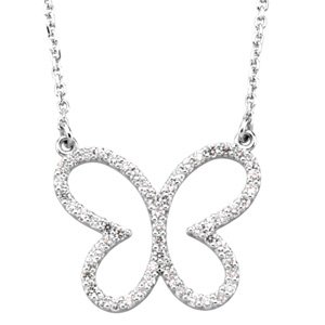 14K White 1/4 CTW Natural Diamond Butterfly 16" Necklace