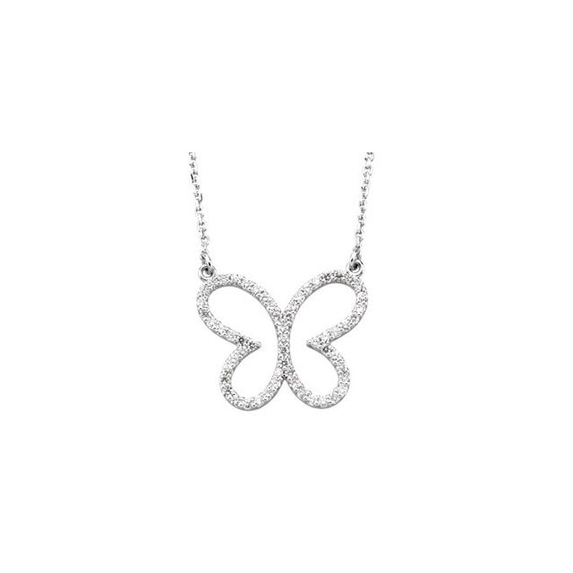 14K White 1/4 CTW Natural Diamond Butterfly 16" Necklace
