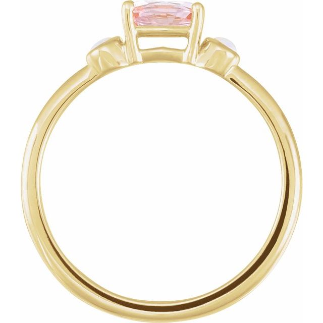 14K Yellow 6x4 mm Natural Pink Morganite & Natural White Opal Ring