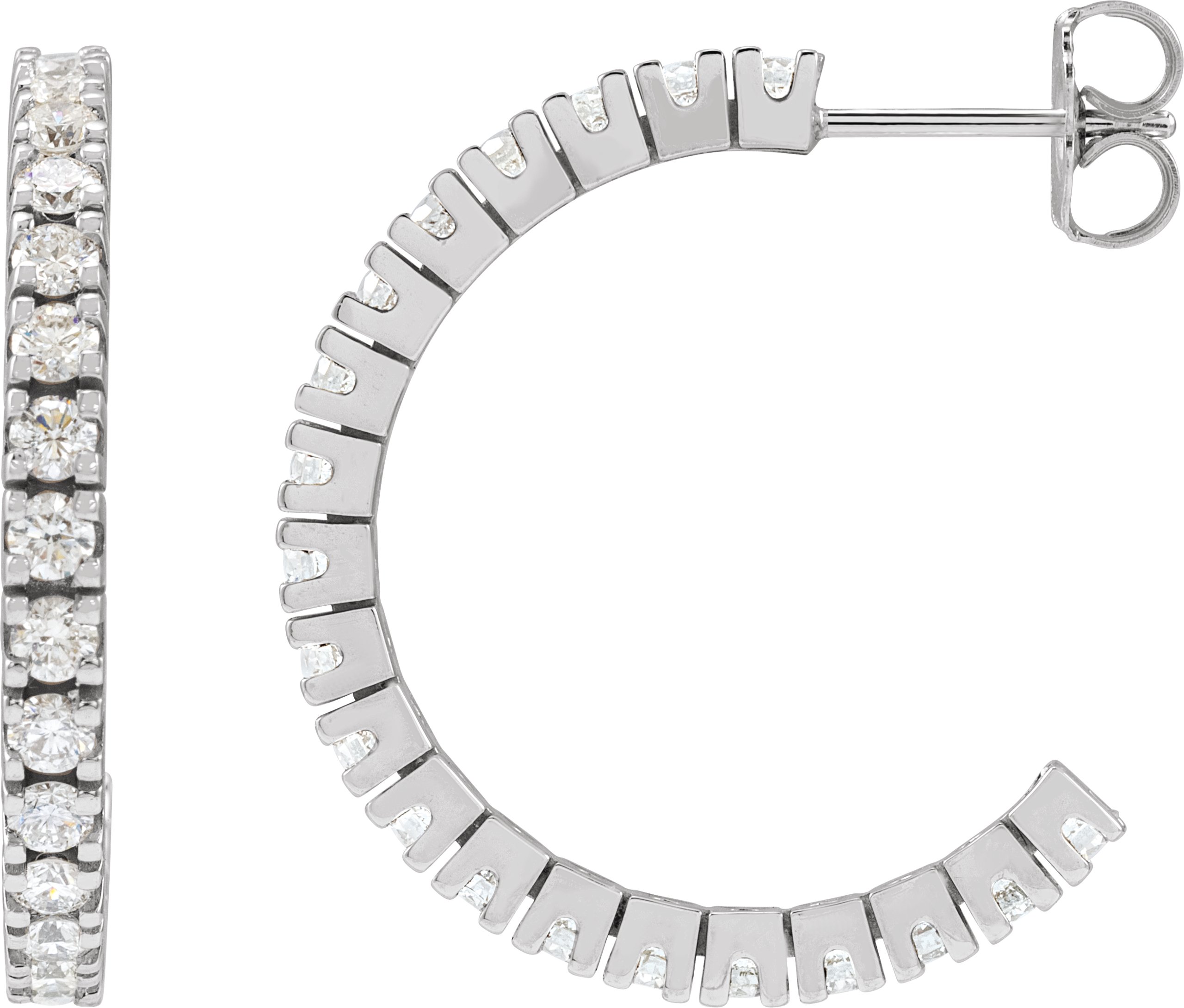 14K White 2 CTW Natural Diamond 27.7 mm Hoop Earrings