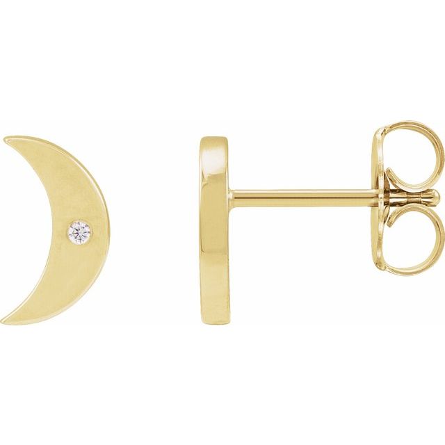 14K Yellow .0025 CT Natural Diamond Crescent Moon Phase Earring