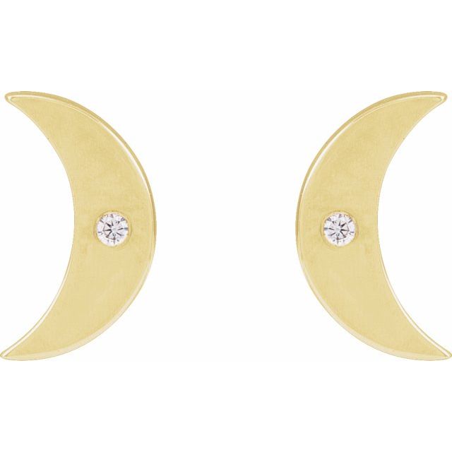 14K Yellow .0025 CT Natural Diamond Crescent Moon Phase Earring