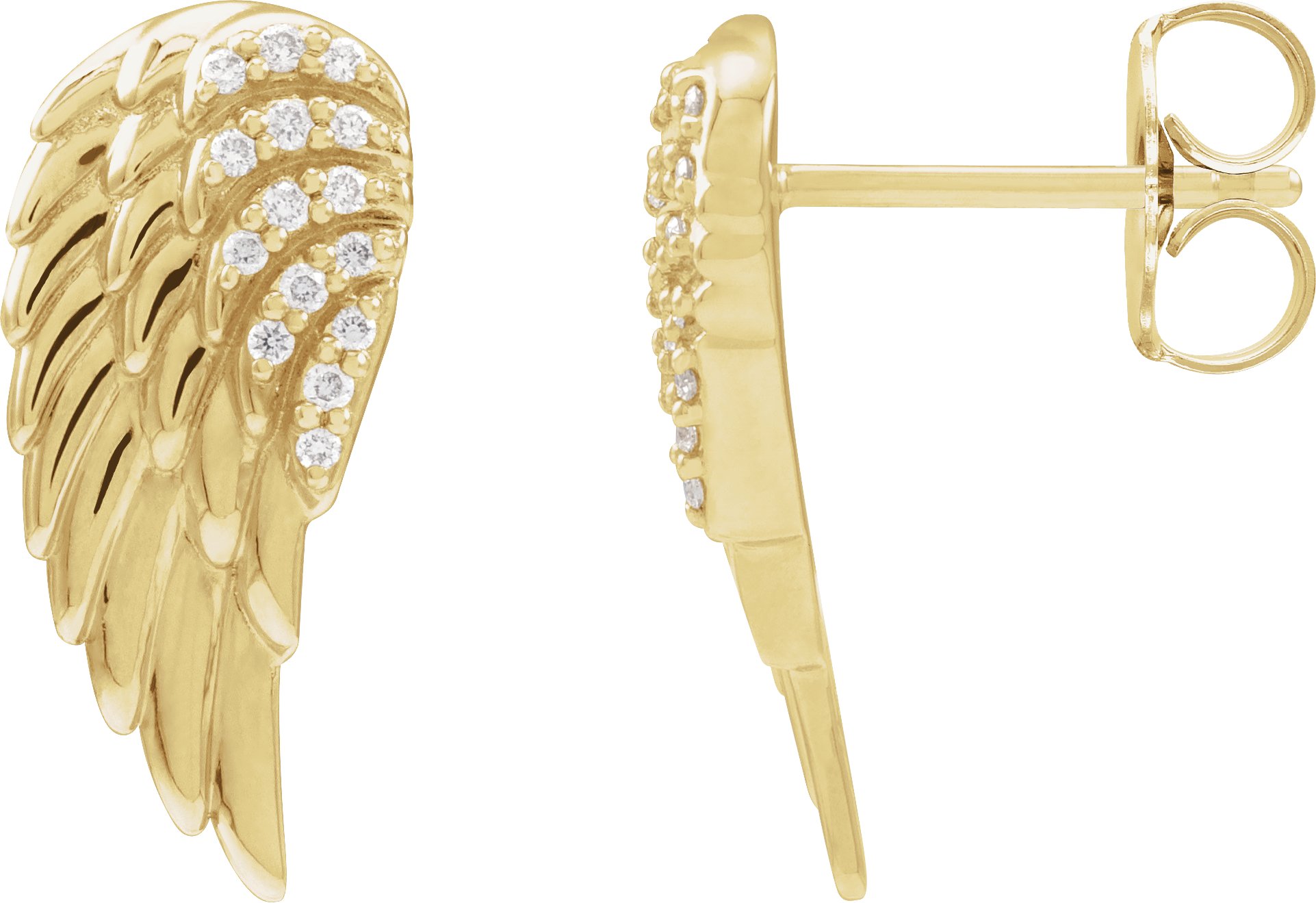 14K Yellow .07 CTW Natural Diamond Angel Wing Earrings