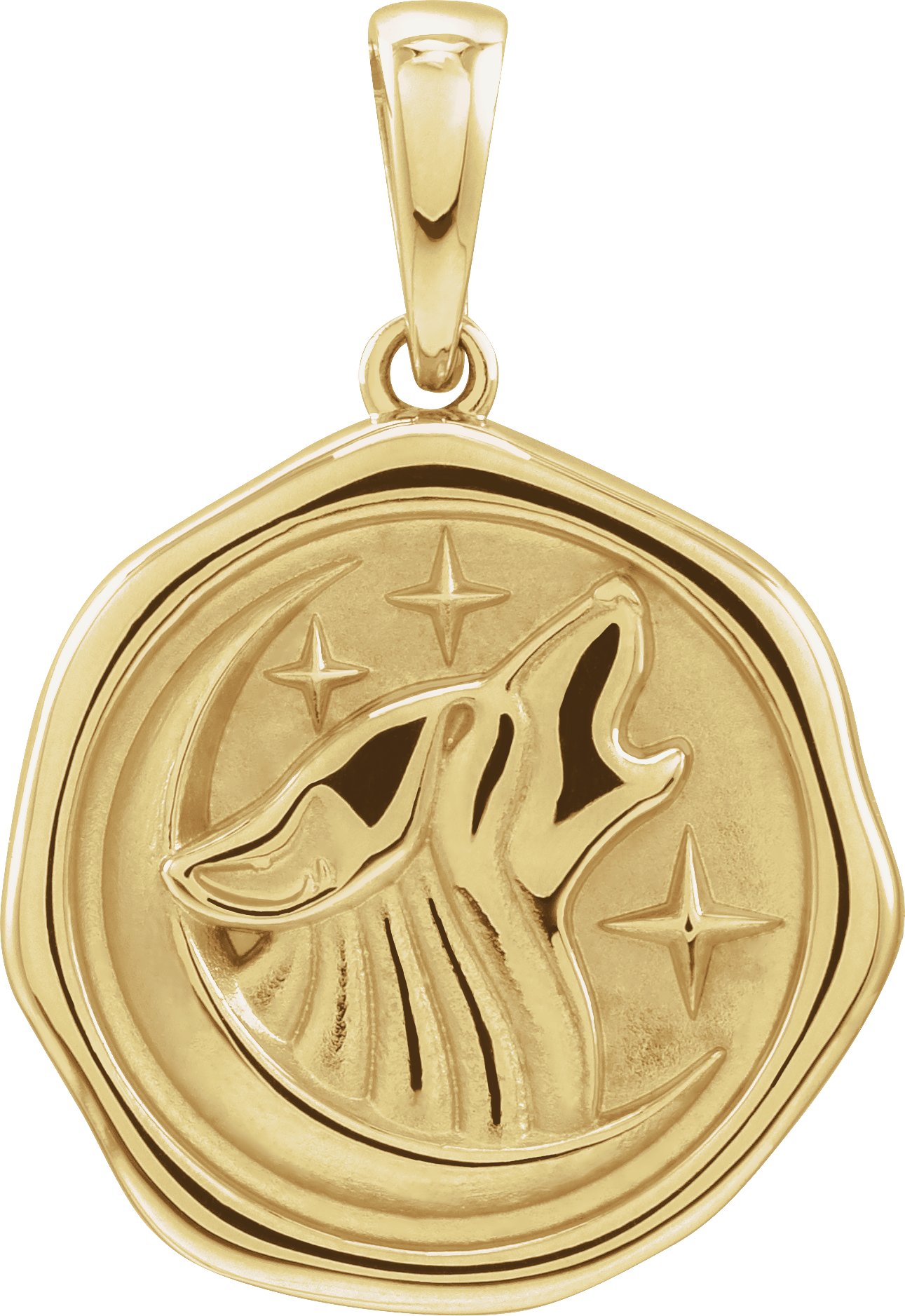 14K Yellow Wolf Spirit Animal Pendant