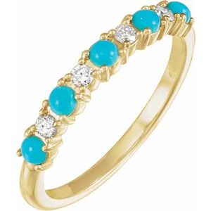 14K Yellow Natural Turquoise & 1/8 CTW Natural Diamond Ring