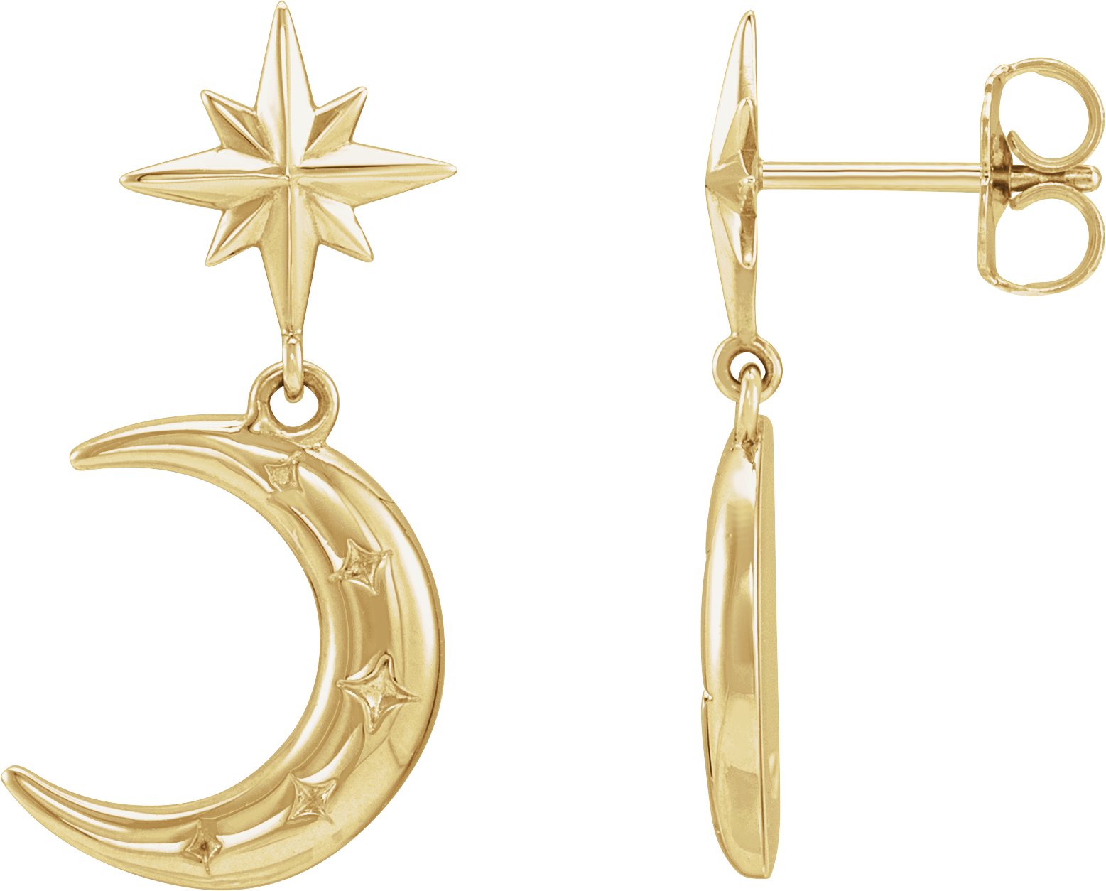 14K Yellow Crescent Moon Left Earring