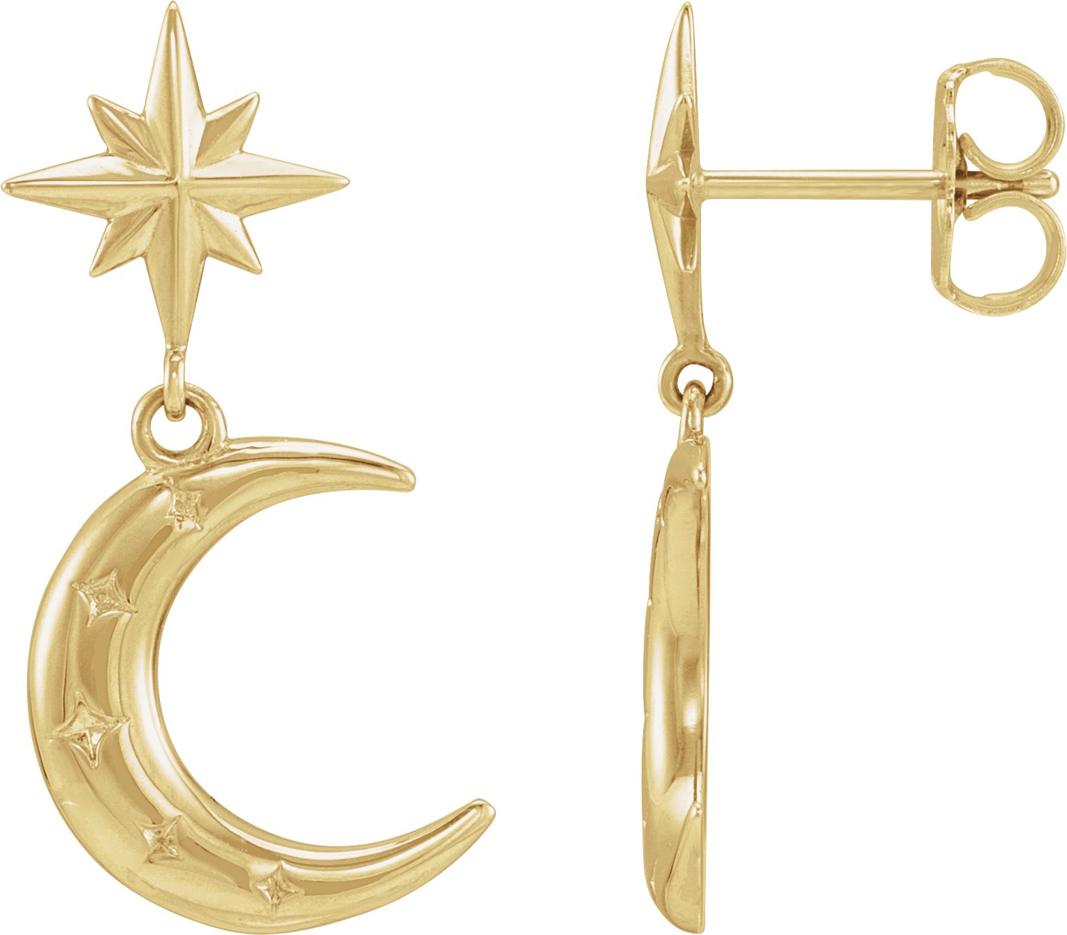 14K Yellow Crescent Moon Right Earring