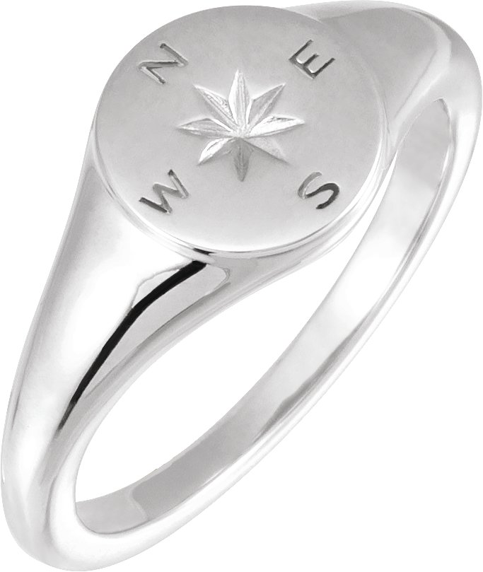 Sterling Silver 9.3 mm Compass Signet Ring