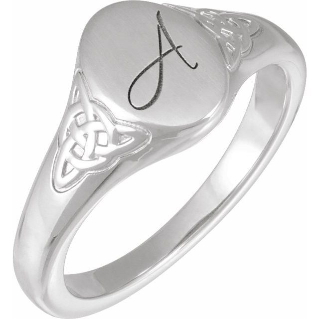 Sterling Silver Engravable Oval Celtic-Inspired  Signet Ring
