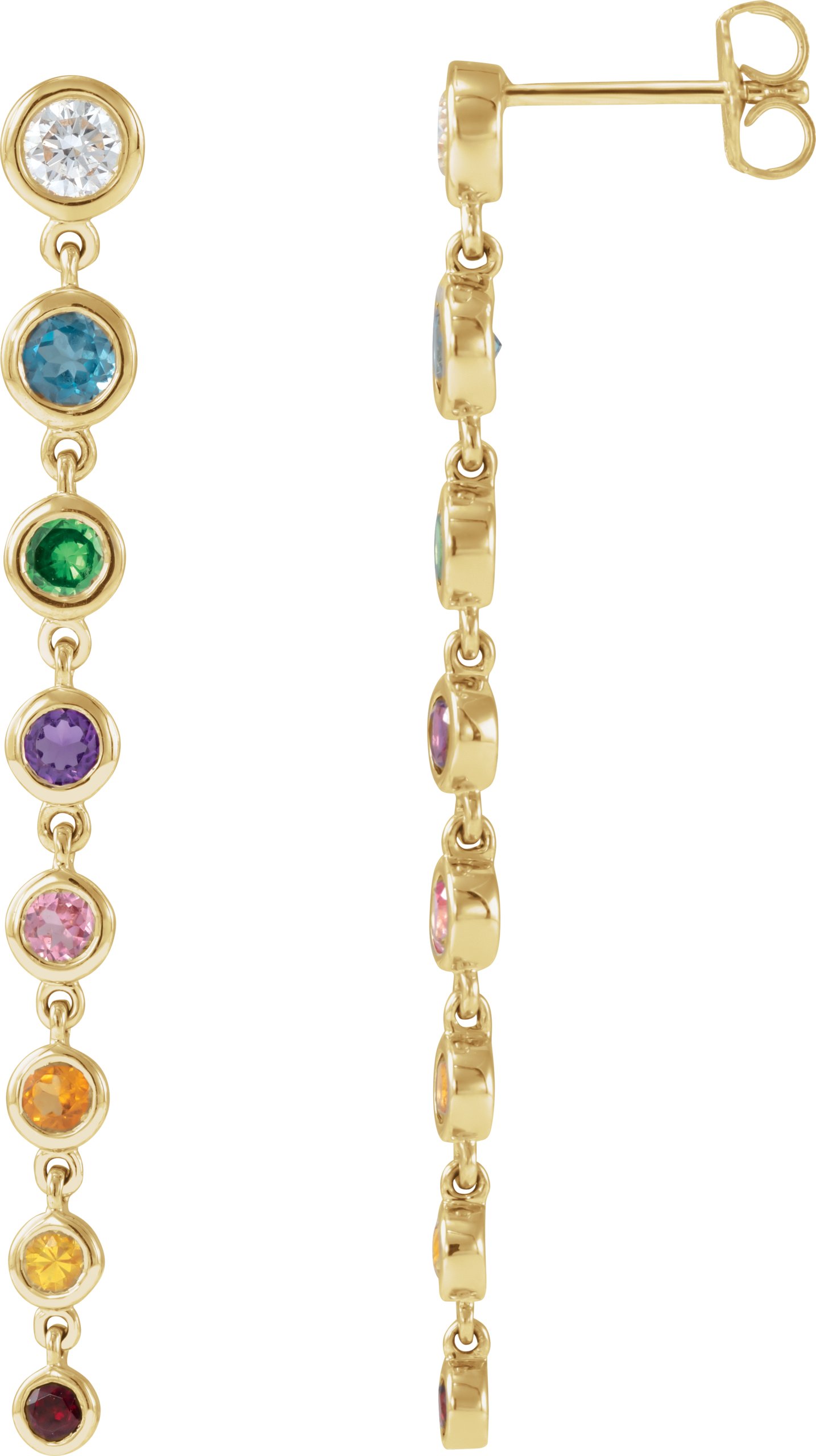 14K Yellow Natural Multi-Gemstone & 1/2 CTW Natural Diamond Rainbow Earrings