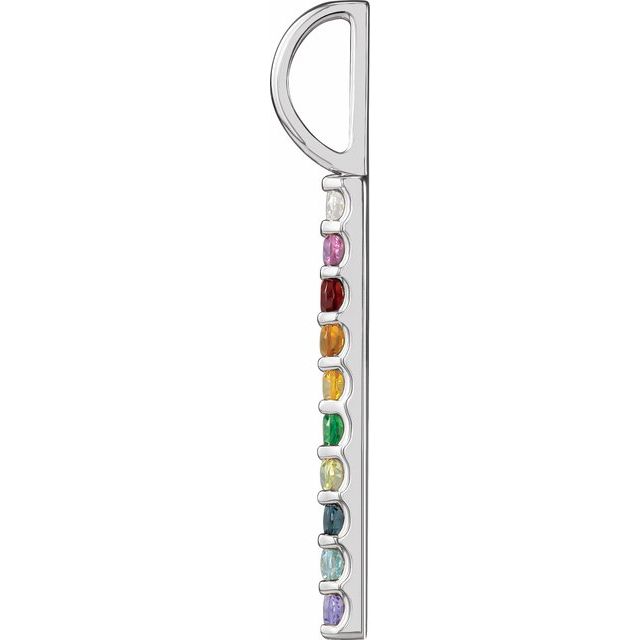 14K White Natural Multi-Gemstone Rainbow Bar Charm/Pendant 