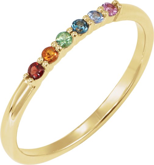 14K Yellow Natural Multi Gemstone Rainbow Stackable Ring Ref 19716521