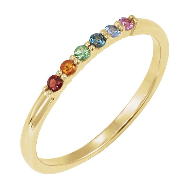 14K Yellow Natural Multi-Gemstone Rainbow Stackable Ring
