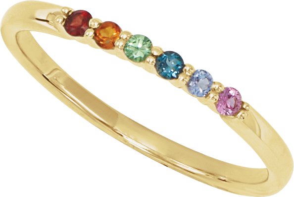 14K Yellow Natural Multi-Gemstone Rainbow Stackable Ring