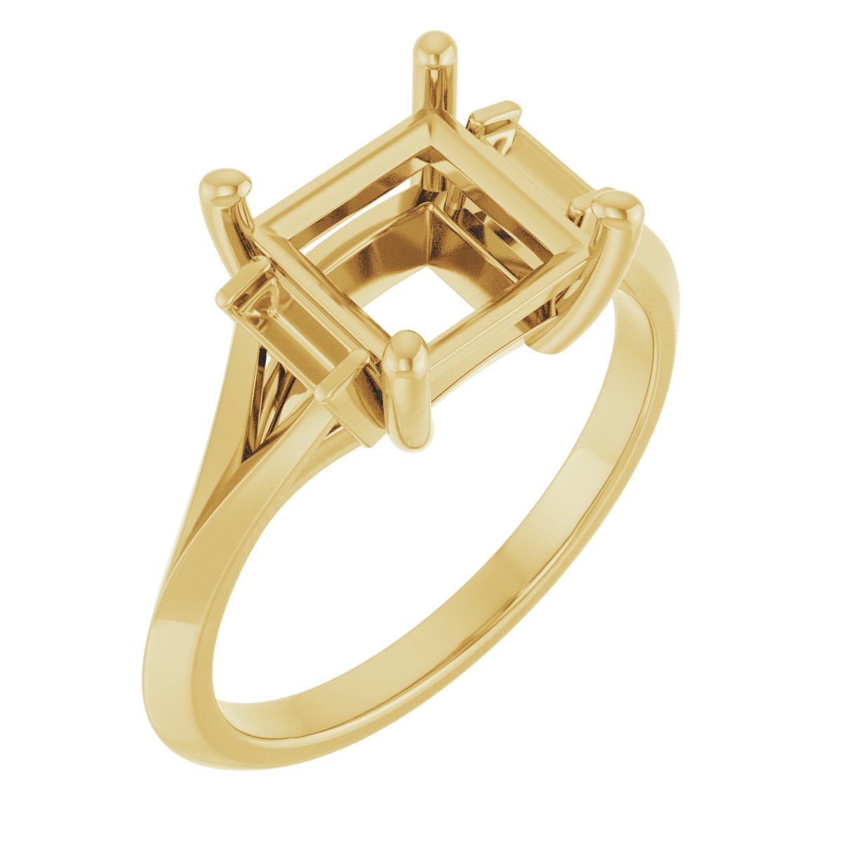 18K Yellow Gold 7 mm Square Engagement Ring Mounting