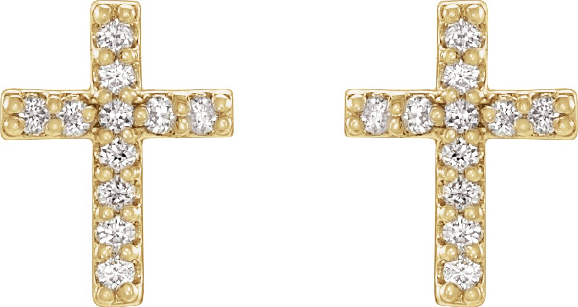 14k Solid Gold Diamond Cross Stud Ear Rings (.05CTW)