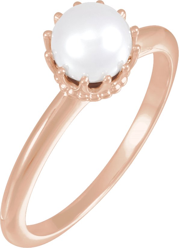 14K Rose Cultured White Freshwater Pearl Crown Ring 